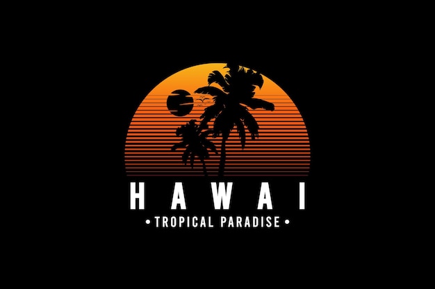 Hawaii tropisches paradies, retro-vintage-stil handzeichnung illustration