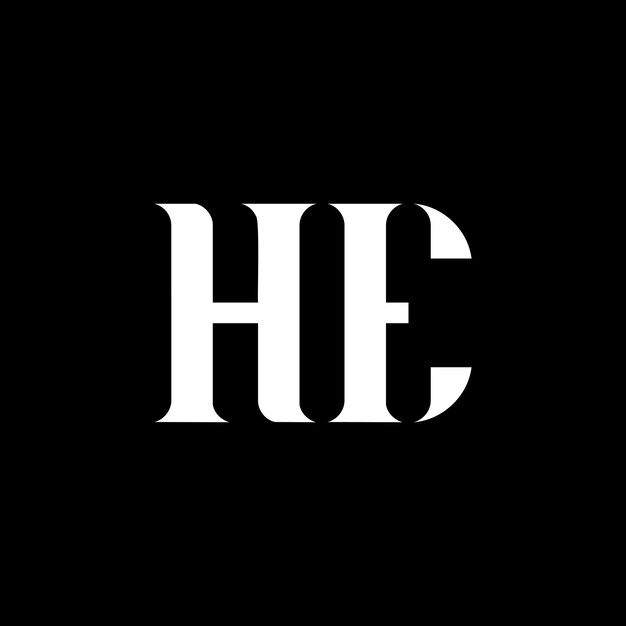 HE H E Buchstaben-Logo-Design Anfangsbuchstaben HE Großbuchstaben-Monogramm-Logo weiße Farbe HE Logo H E-Design HE H Ex9