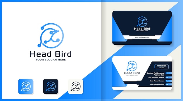 Head bird circuit tech logo und visitenkartendesign