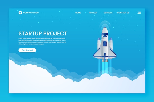 Header-web-landingpage-vorlagen für den start von rocket moon