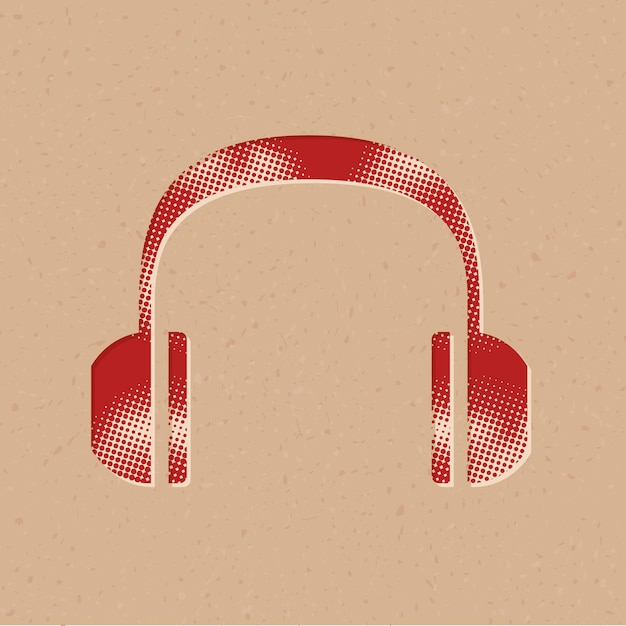 Vektor headset-audio-halbton-stil-symbol mit grunge-hintergrund-vektor-illustration