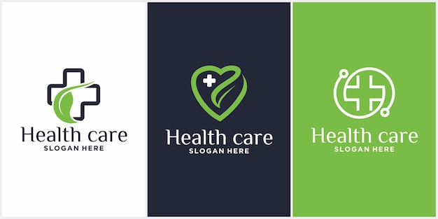 Health love logo-set designvorlage für das logo für medizinische gesundheit mit einer kombination von blättern