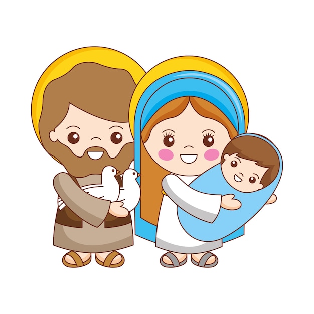 Heilige Familie Cartoon mit Baby Jesus Cartoon. Vektor-Illustration