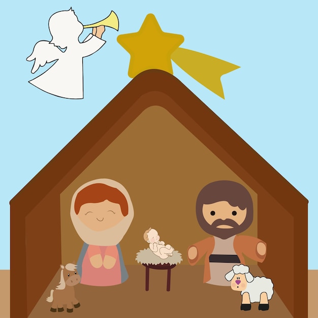 Vektor heilige familie fröhliche weihnachtsillustration in flachem design