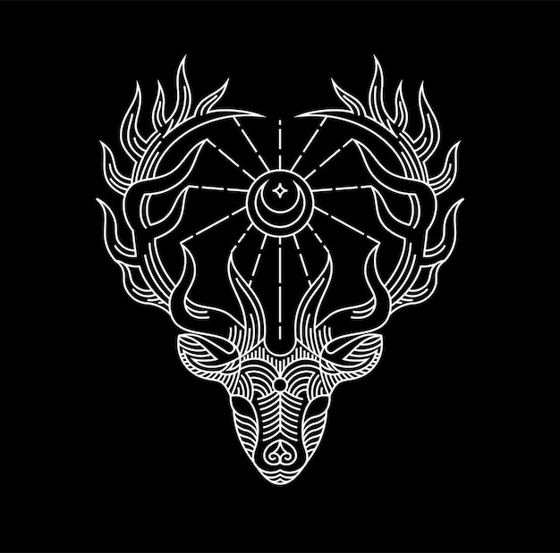 Vektor heilige rotwild wapiti linie kunstgrafik für t-shirt