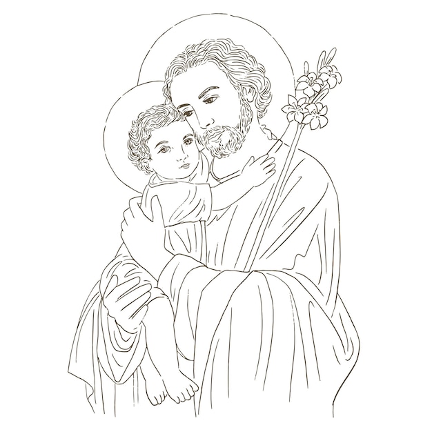 Heiliger josef mit kind jesus illustration katholisch religiös