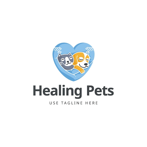 Heilung und Umarmung von Haustieren mit Liebe und Herz-Logo