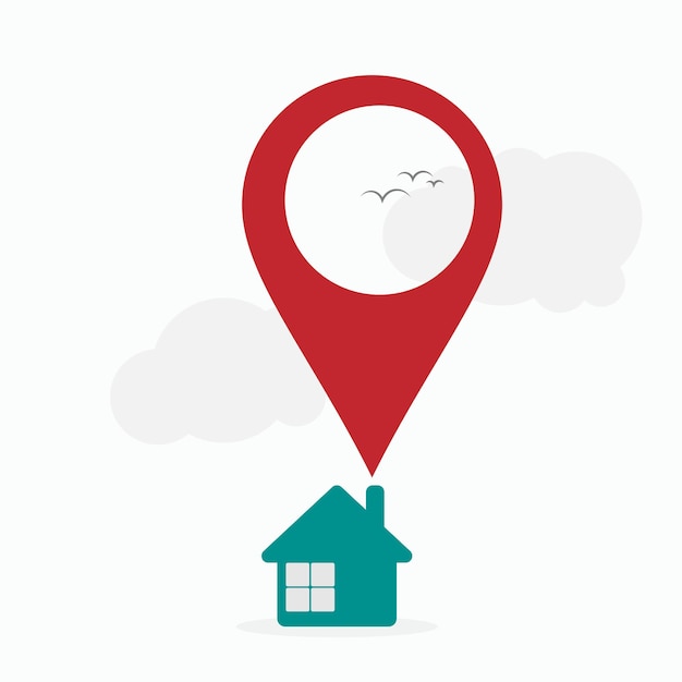 Heimrichtung GPS-Standort-Symbol Vektorkarte Umriss-Illustration Globales Positionierungssystem Zuhause