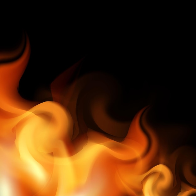 Heiße Feuerflammen isoliert auf schwarzem Hintergrund