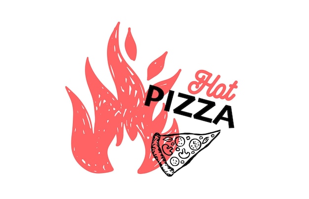 Heiße Pizza, handgezeichnete Illustrationen, Vektor.