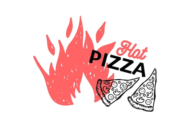 Heiße Pizza, handgezeichnete Illustrationen, Vektor.