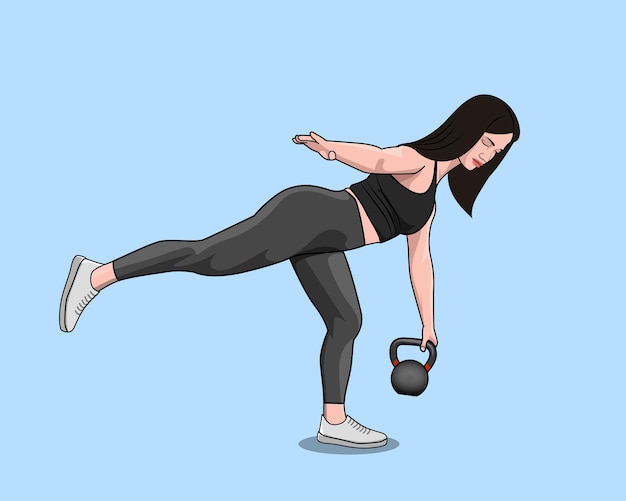 Heiße schöne frauen, die fitnessübungen für eine gesunde körperfitness-vektorillustration machen