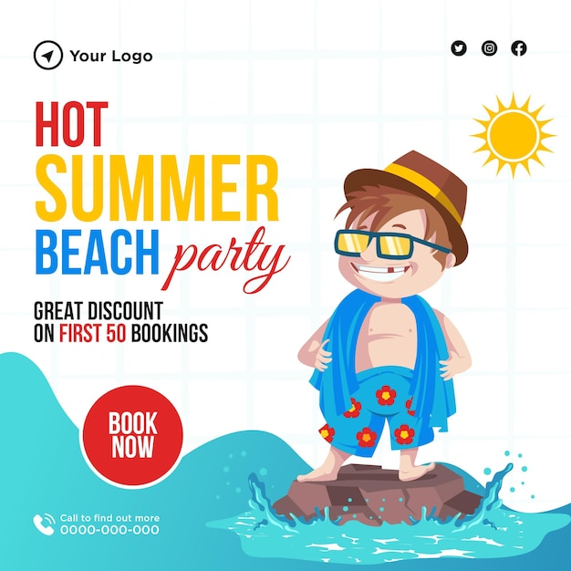 Heiße sommer-strandparty-banner-design-vorlage