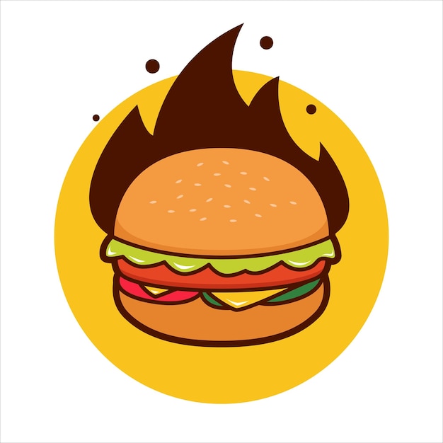 Heiße würzige käseburgerillustration mit flammenfeuer