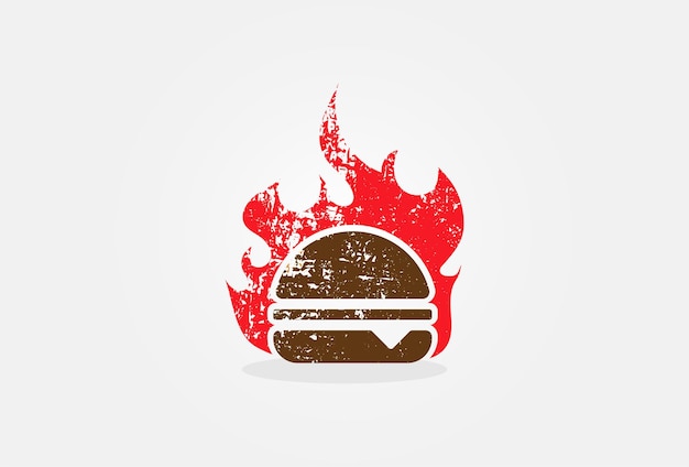 Heißer burger des burger-logos mit flammenvektorillustration