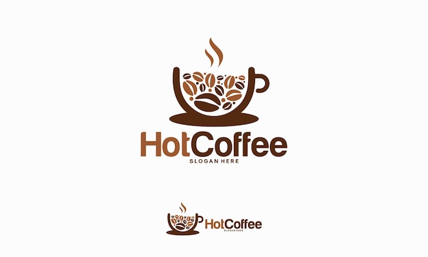 Heißer kaffee-logo entwirft konzeptvektor, kaffeetasse und kaffeebohne-logo-symbol