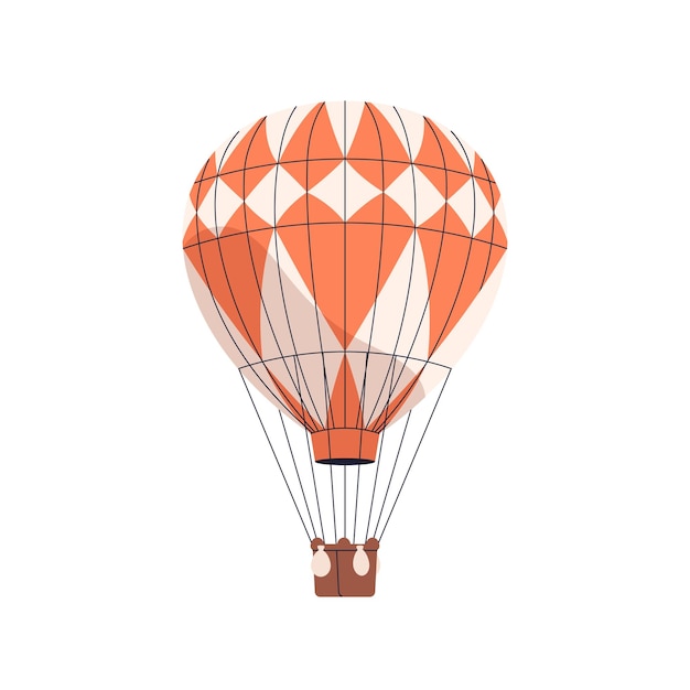 Heißluftballon Aerostat, der hoch fliegt Luftabenteuerreisen durch Retro-Transport mit Korbhebung im Flug Luftfahrzeug, das schwebt, schwebt Flachvektor-Illustration, isoliert auf weißem Hintergrund