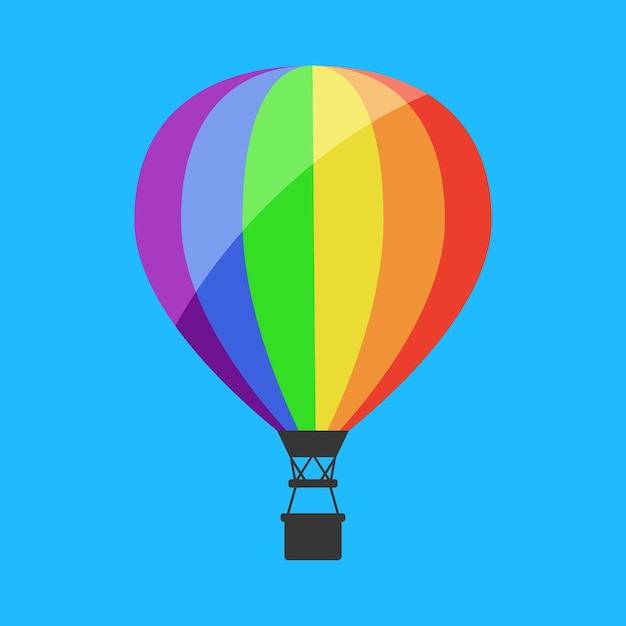 Heißluftballon in den farben der lgbt-flagge auf blauem himmelshintergrund