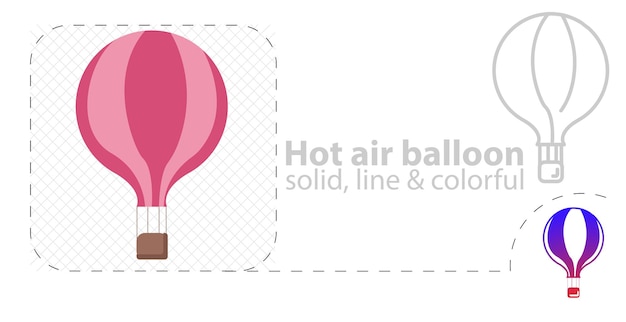 Heißluftballon isoliert flache abbildung symbol für heißluftballonlinie