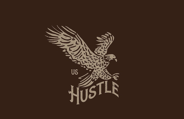 Hektik-typografie mit eagle vintage distress vector graphic