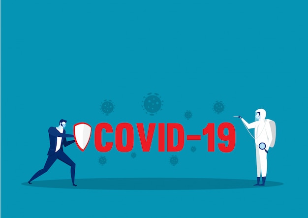 Vektor held geschäftsmann kämpft mit wirkung coronavirus 2019