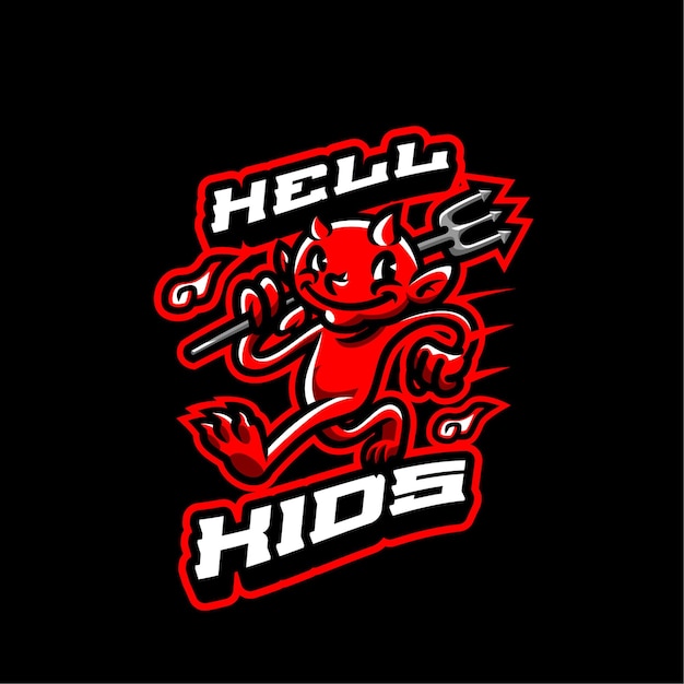 Hell kids maskottchen-logo-vorlage für sportunternehmen und gaming-team isoliert auf dem hintergrund