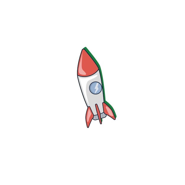 Helle Farbvektorillustration mit Rakete Erforschung von Weltraumsatelliten-Planeten Einzelnes Hauptobjekt ohne Hintergrund Lustiges süßes Cartoon-Bild für Kinder