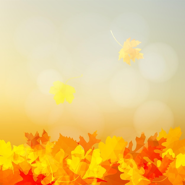 Helle Herbst-Grußkarten-Einladung mit bunt fallenden Eichen-Ulmen- und Ahornblättern Moderner unscharfer Hintergrund mit Bokeh-Lichtern Vektor-Illustration