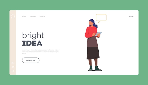 Helle Idee Landing Page Template Geschäftsfrau im Bürokonzept Selbstbewusste Geschäftsfrau mit Tablet-PC in Händen