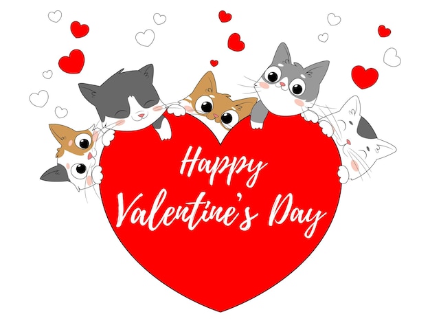 Vektor helle karte für valentinstag mit katzen und herzen