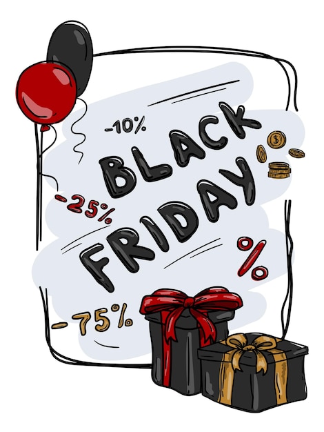 Vektor helle vektorillustration für black friday postcard-banner, handgezeichnet