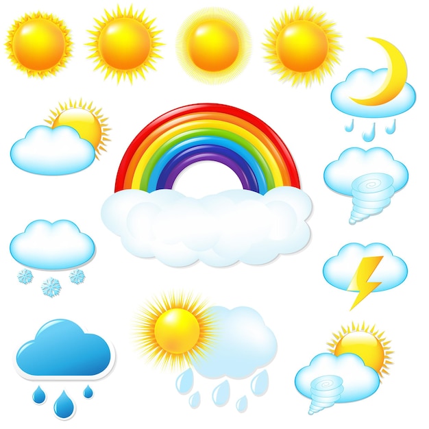 Helle Wettersymbole eingestellt mit Gradient Mesh Illustration