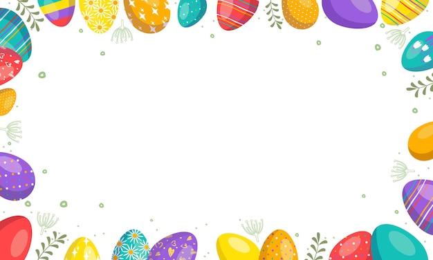 Vektor heller happy easter-rahmen mit eiern für web, rabatte, angebote, postkarten. frühlingsfeiertagsdekorationen. flache vektorgrafik