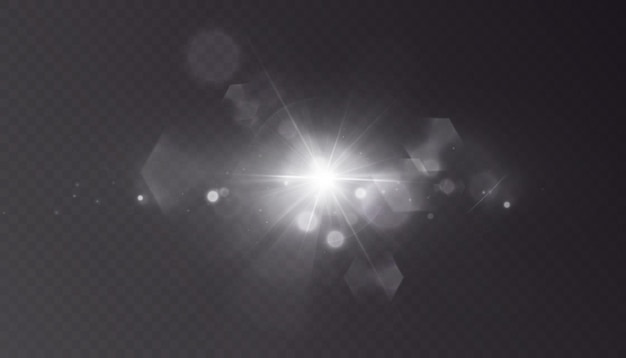 Heller Lichteffekt mit Strahlen und Glanzlichtern erstrahlt in hellem weißem Licht zur Vektorillustration