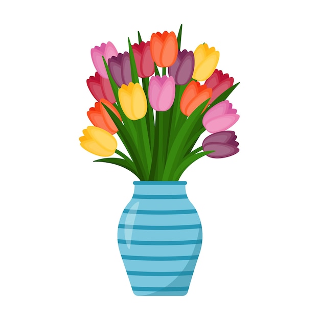 Heller strauß tulpen in der vase, vektorillustration