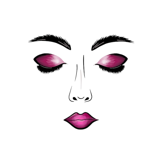 Vektor helles make-up, lange wimpern, sexy mädchengesicht digitale tracing-illustration