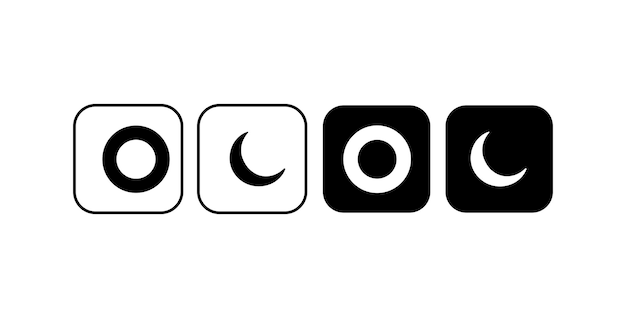 Helles und dunkles Symbol Sonne und Mond mit dunklem und hellem Symbol Vektor-Tag-Nacht-Schalter Designkonzept für die Benutzeroberfläche der mobilen App Dunkler Modus-Schalter Gadget-Anwendung für den Tag- und Nachtmodus