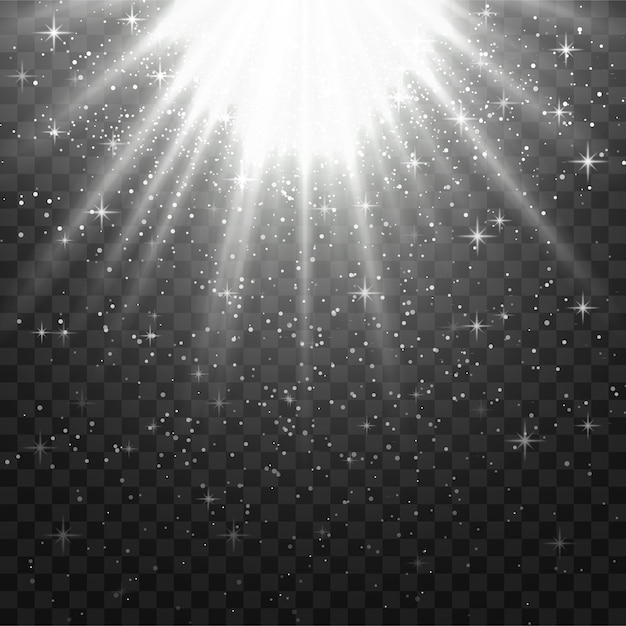 Helles weißes strahlendes Licht mit funkelnden und glitzernden Partikeln auf einem transparenten Hintergrund erzeugt einen festlichen Effekt Licht mit Fackeln Sonnenstrahlen der Morgendämmerung Tapeten