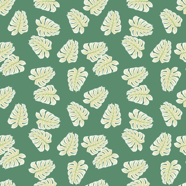 Hellgrüne monstera-blätter formen nahtlose doodle-muster. botanik drucken. dekorative kulisse für stoffdesign, textildruck, verpackung, abdeckung. vektor-illustration.