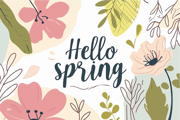 Vektor hello frühling hello frühling buchstaben vektor-illustration mit blumen