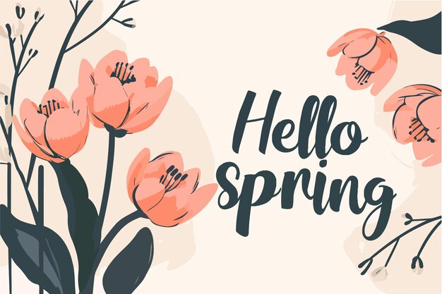 Vektor hello frühling hello frühling buchstaben vektor-illustration mit blumen