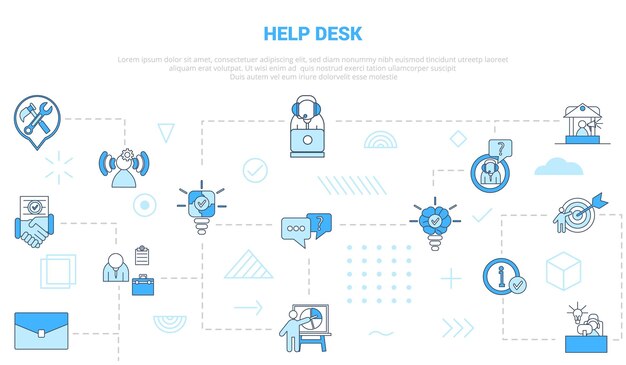 Help-desk-konzept mit icon-set-vorlagen-banner mit modernem blauem farbstil