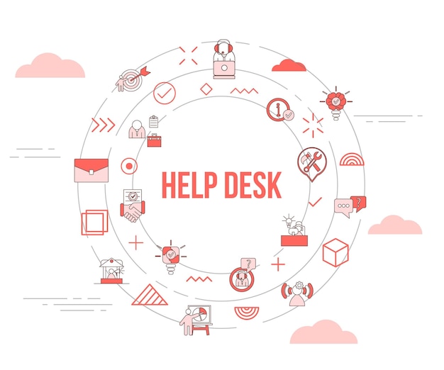 Help-Desk-Konzept mit Icon-Set-Vorlagen-Banner und kreisförmiger runder Form