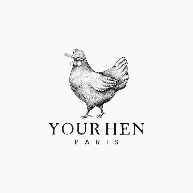 Henne, chicken draw logo für klassisches restaurant