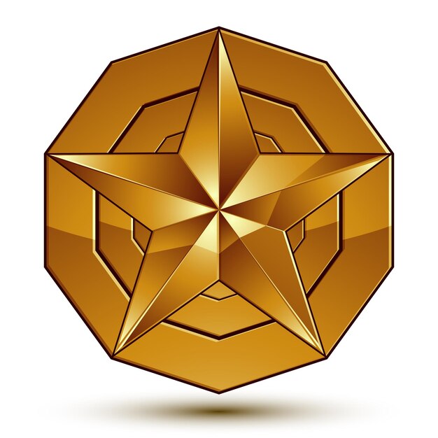 Heraldische vektorvorlage mit fünfzackigem goldenem stern, dimensionales königliches geometrisches medaillon isoliert auf weißem hintergrund.