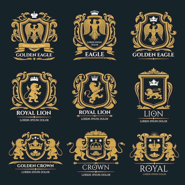 Vektor heraldisches wappen mit löwe und adler