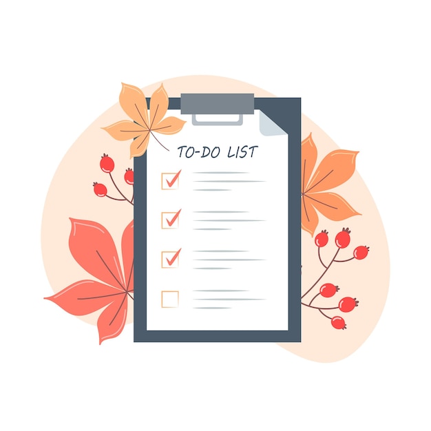 Herbst-To-Do-Liste auf Tablet im flachen Stil