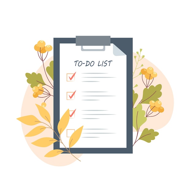 Herbst-to-do-liste auf tablet im flachen stil