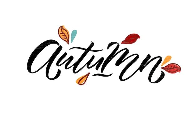 Herbst-vektor-illustration mit schriftzug typografie herbst herbst symbol abzeichen poster banner