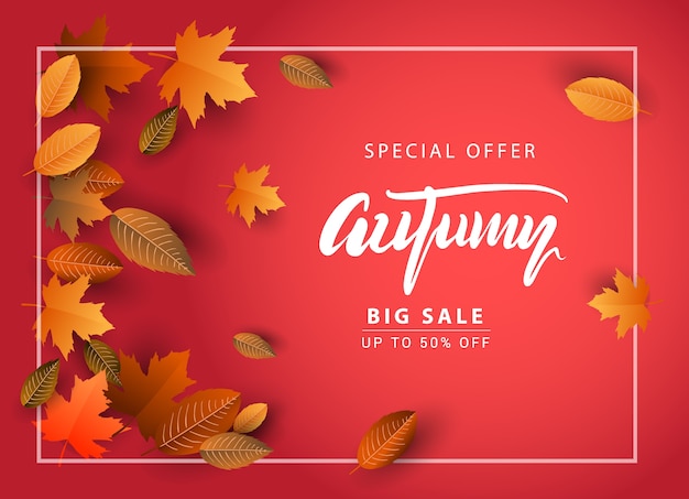 Herbst-Verkaufs-Hintergrund, Hand gezeichnetes Herbstkalligraphiedesign